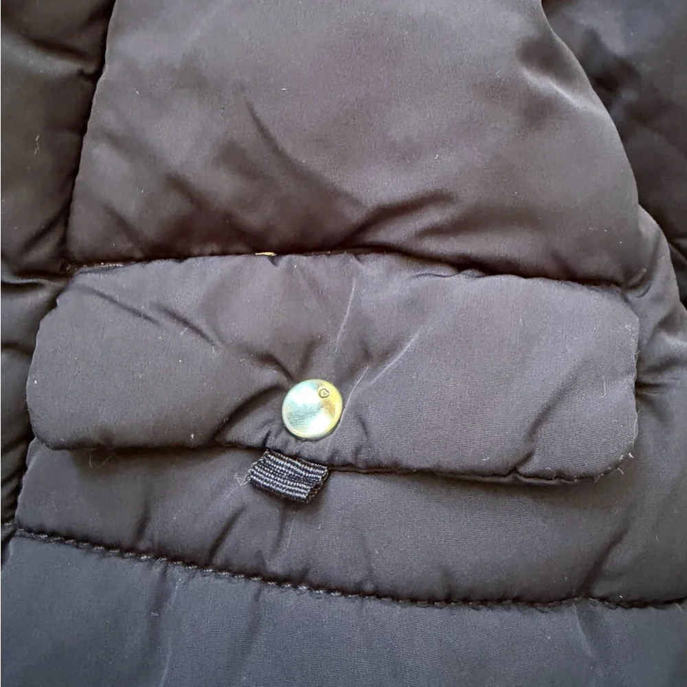 Zara Baby Puffer Lined Jacket 12-18 months Navy Blue Fur Hood Snap Pockets Coat